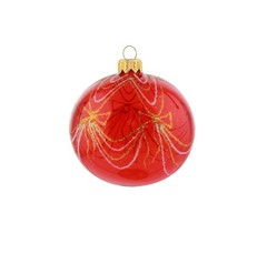 Czerwona bombka ze złotym falistym ornamentem